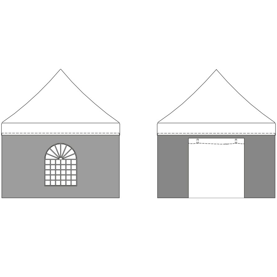 Kit 4 Parois Murs latéraux pour tente 4x4m / 3 cotés fenêtres rondes + 1 Porte / BLANC