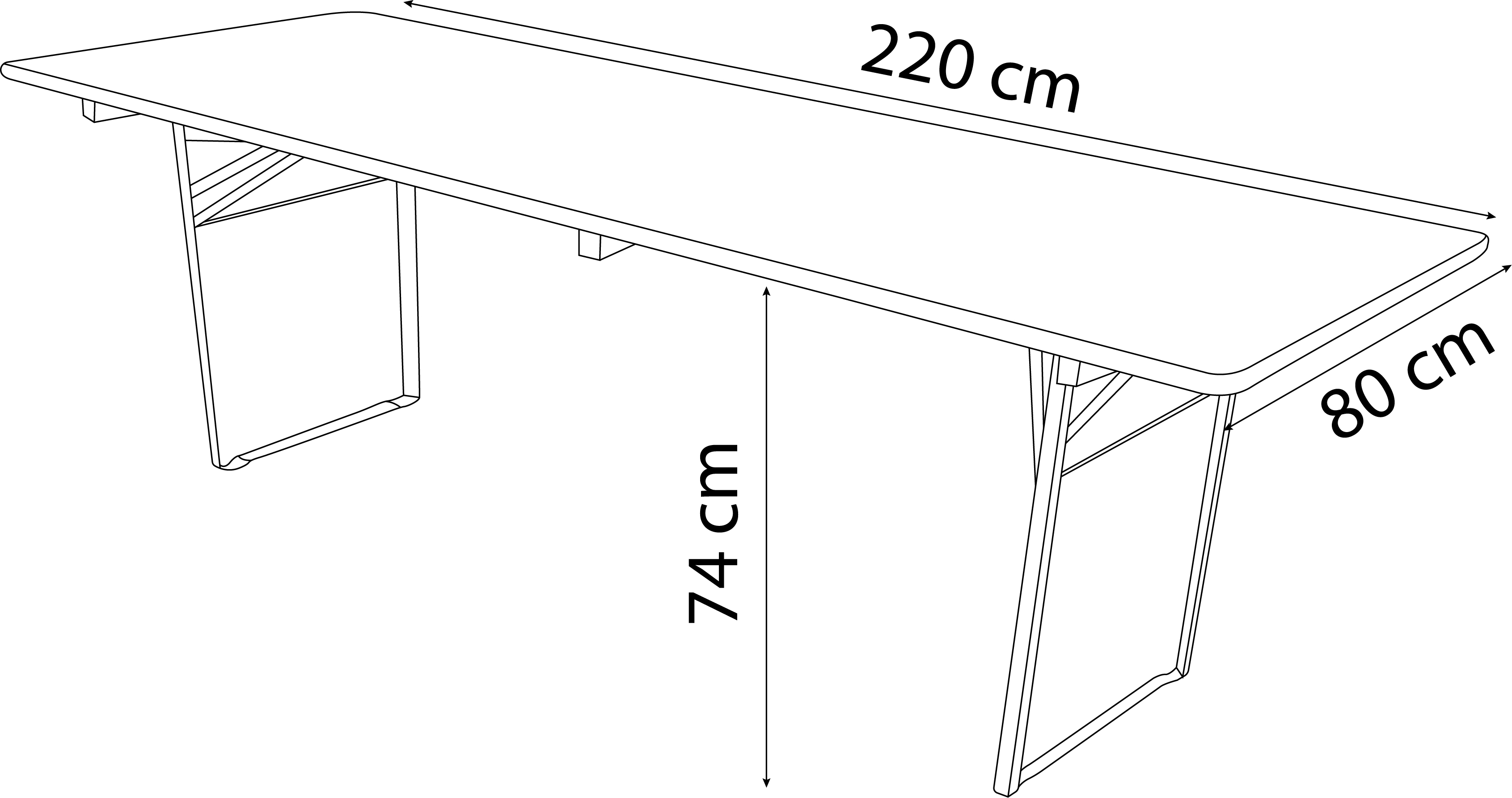 Table brasserie 220x80cm (BANCS NON COMPRIS) / Piètement cornière Acier 