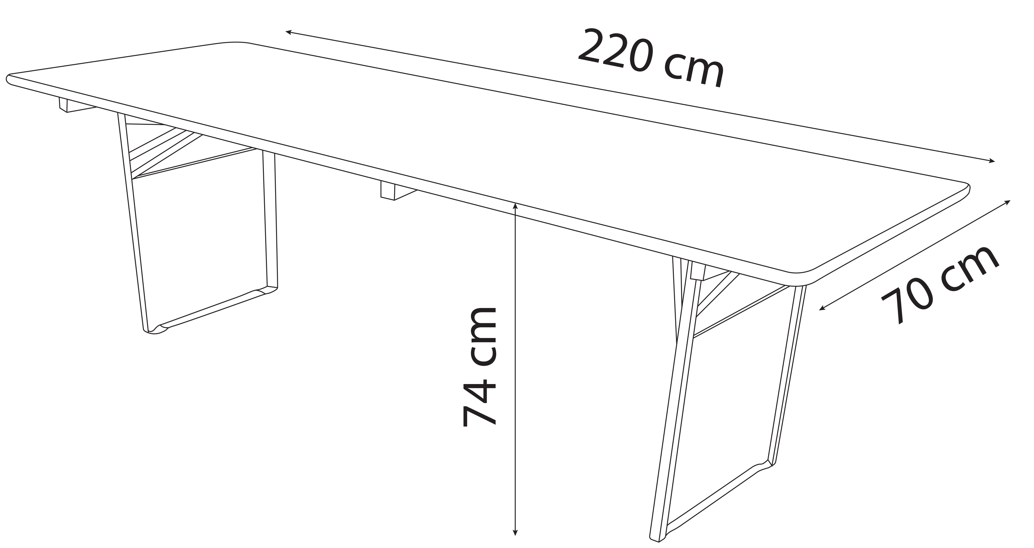 Table brasserie 220x70cm (BANCS NON COMPRIS) / Piètement cornière Acier 