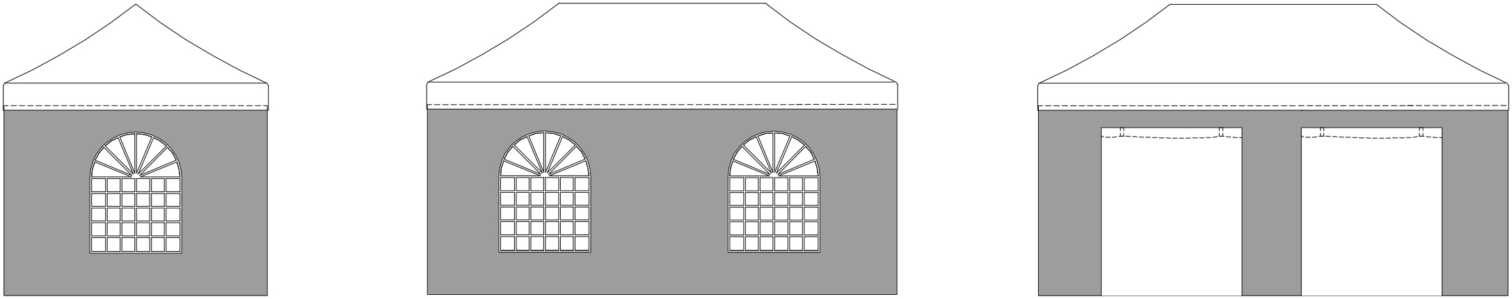 Kit 4 Parois Murs latéraux pour tente 3x6m / 3 cotés fenêtres rondes + 1 porte / BLANC