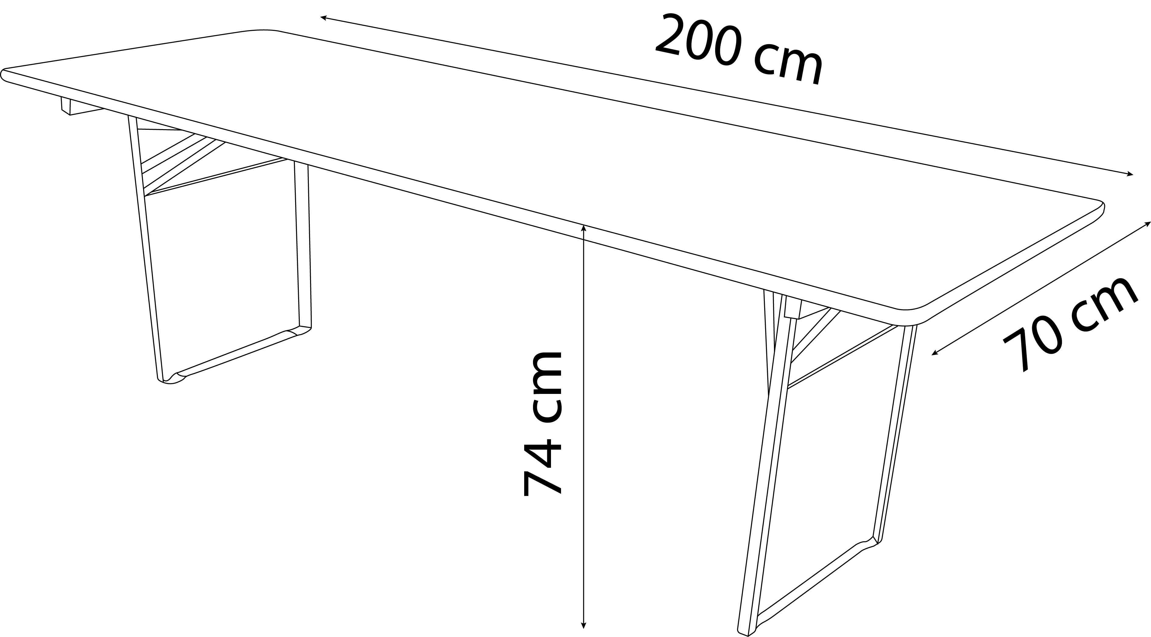Table brasserie 200x70cm (BANCS NON COMPRIS) / Piètement cornière Acier 