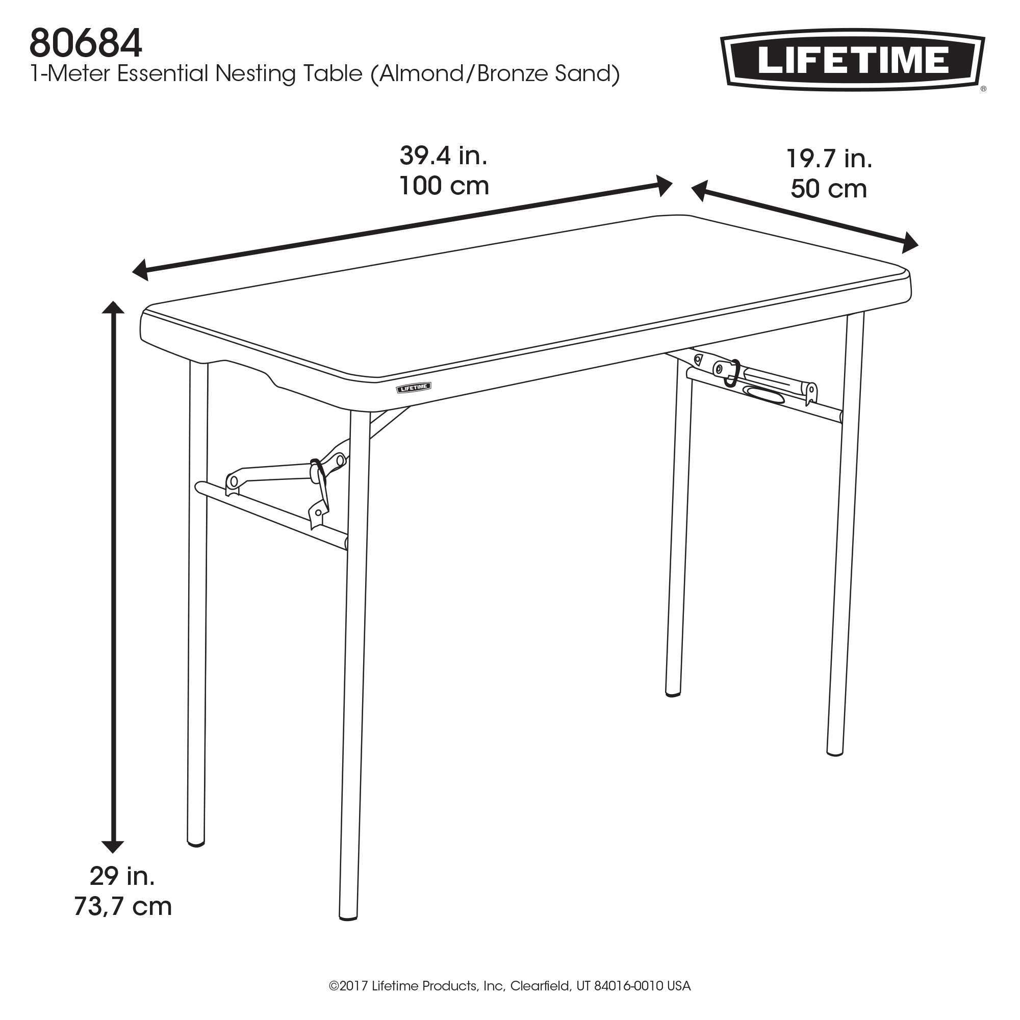 Table pliante rectangulaire 100x50cm (beige) NESTING / 4 personnes