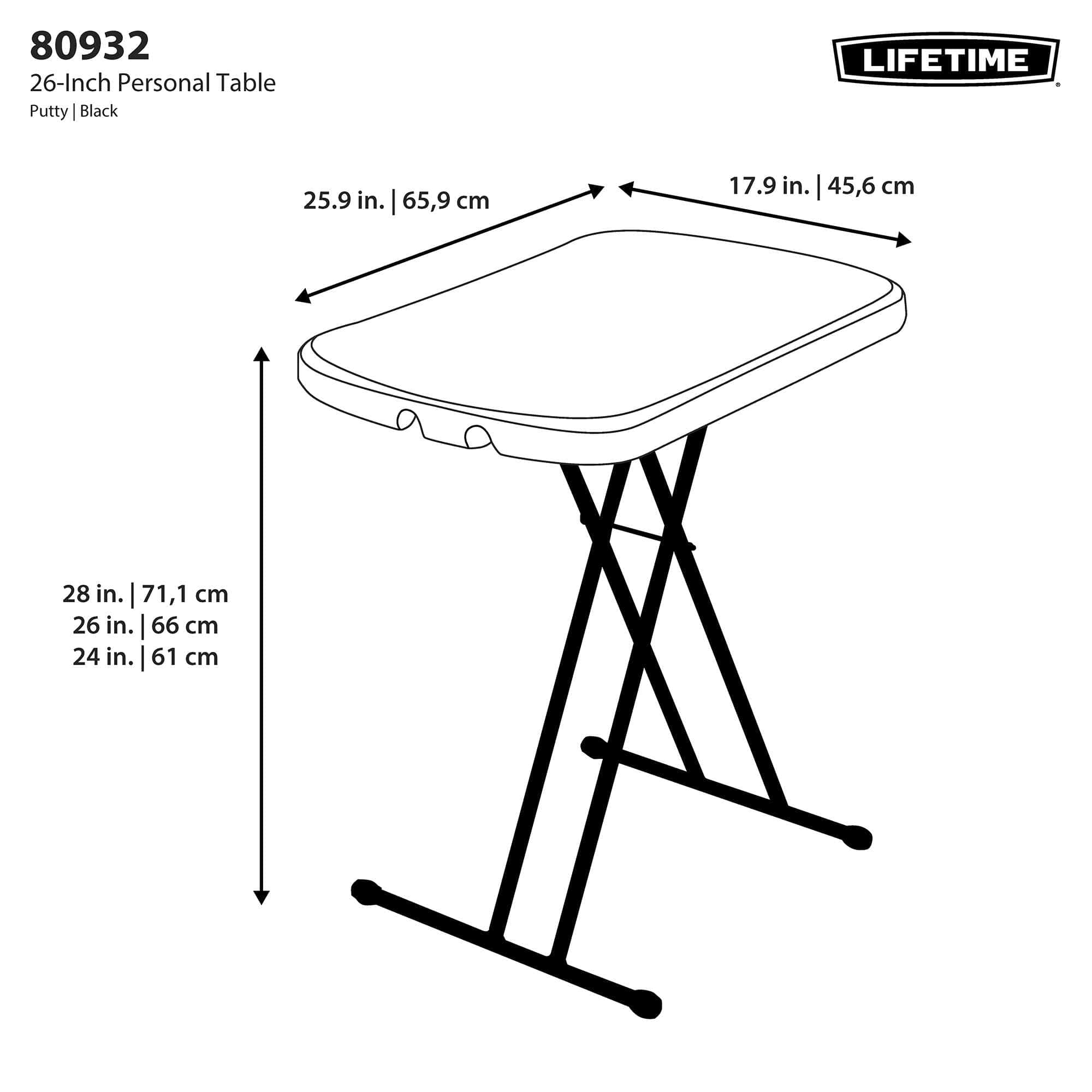 Table pliante ajustable 66 cm / 3 hauteurs réglables