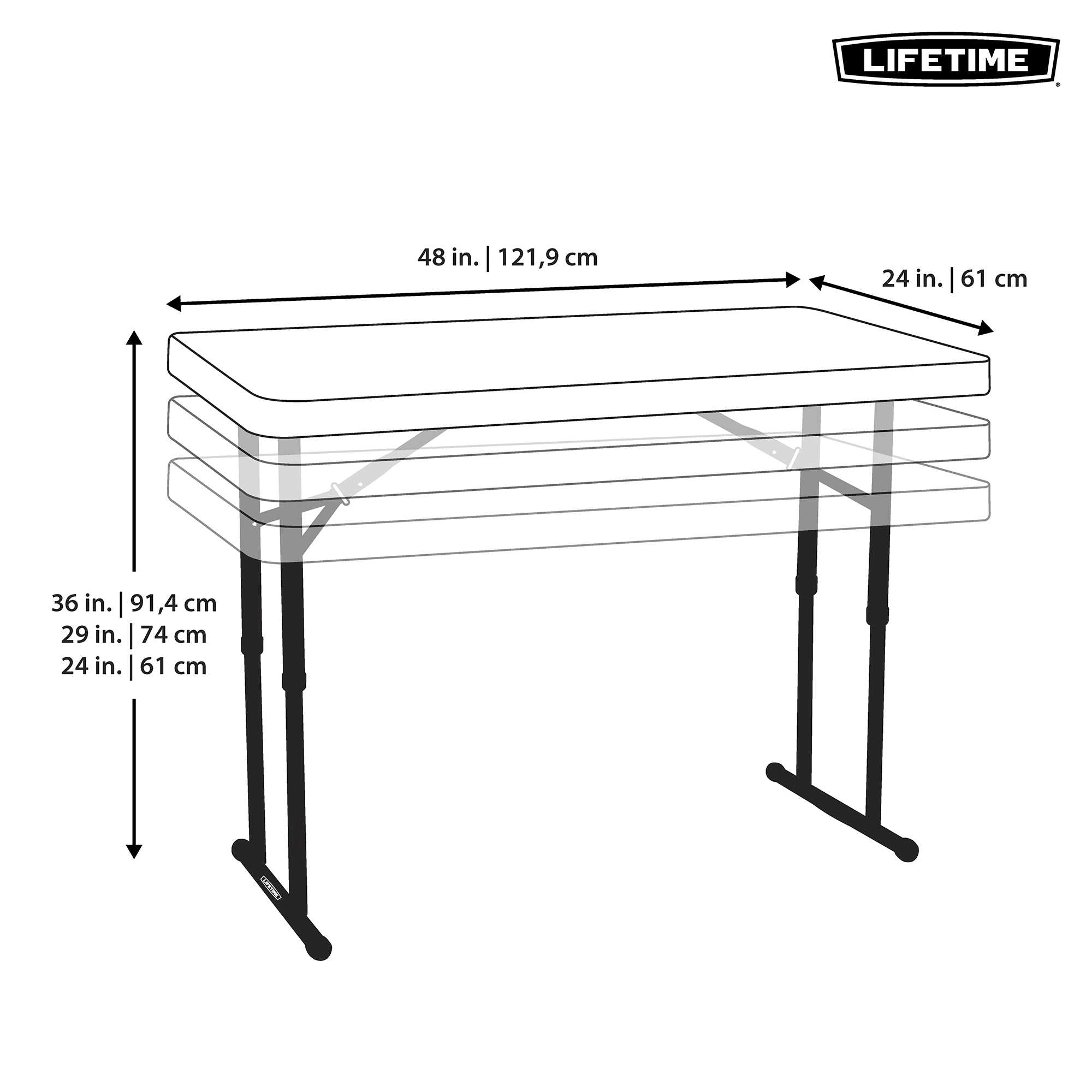 Table pliante rectangulaire ajustable (blanche) 122cm / 4 personnes