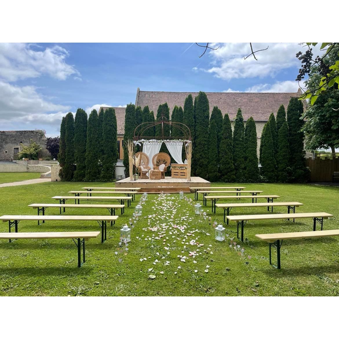 Table Banquet pliable avec bancs en bois et métal, set brasseurs